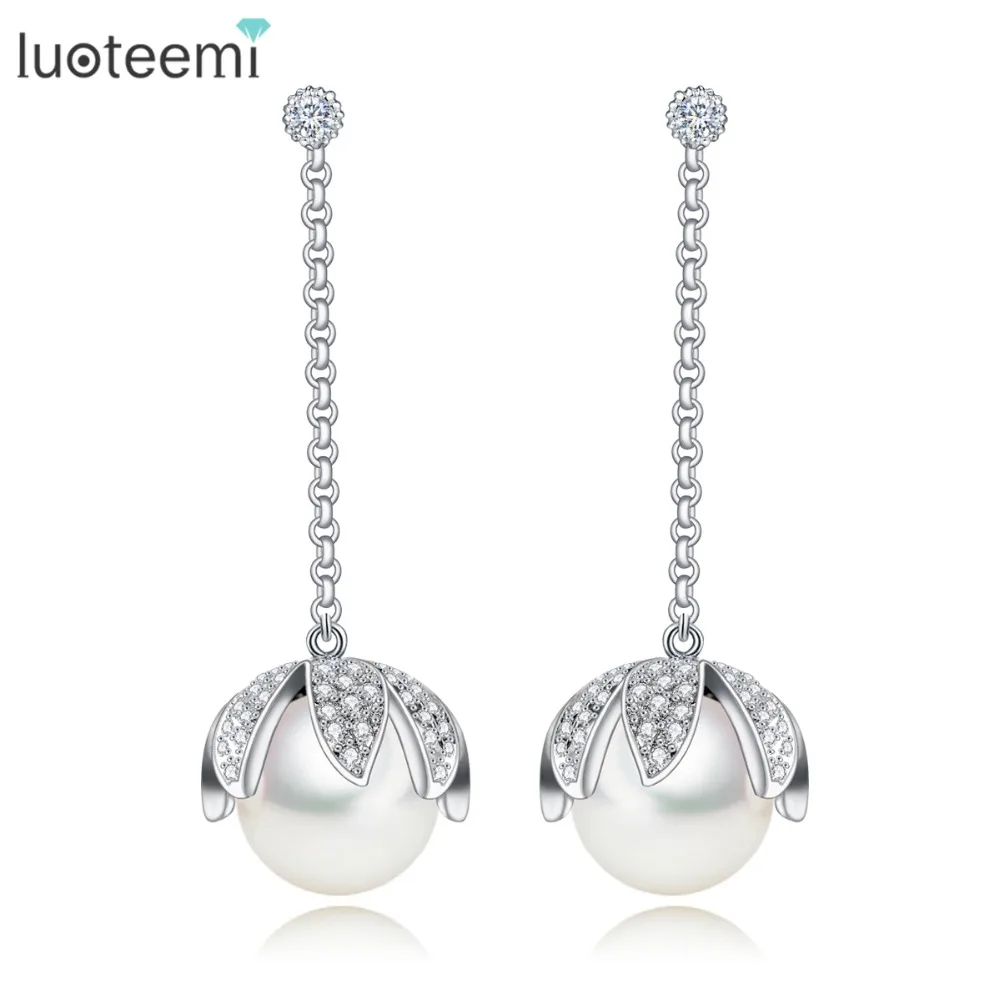 LUOTEEMI White Gold Plated Fashion Jewelry New Design Luxury Cubic Zirconia With Round Pearl Dangle Earrings for Women
LUOTEEMI White Gold Plated Fashion Jewelry New Design Luxury Cubic Zirconia With Round Pearl Dangle Earrings for Women