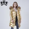 Customized Long Down Coat with Natural Fur Luxury Shinny Women Down Coat with Fur Hood UK