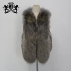 Winter Fox Fur Vest Women Elegant Grey Real Fox Fur Gilet