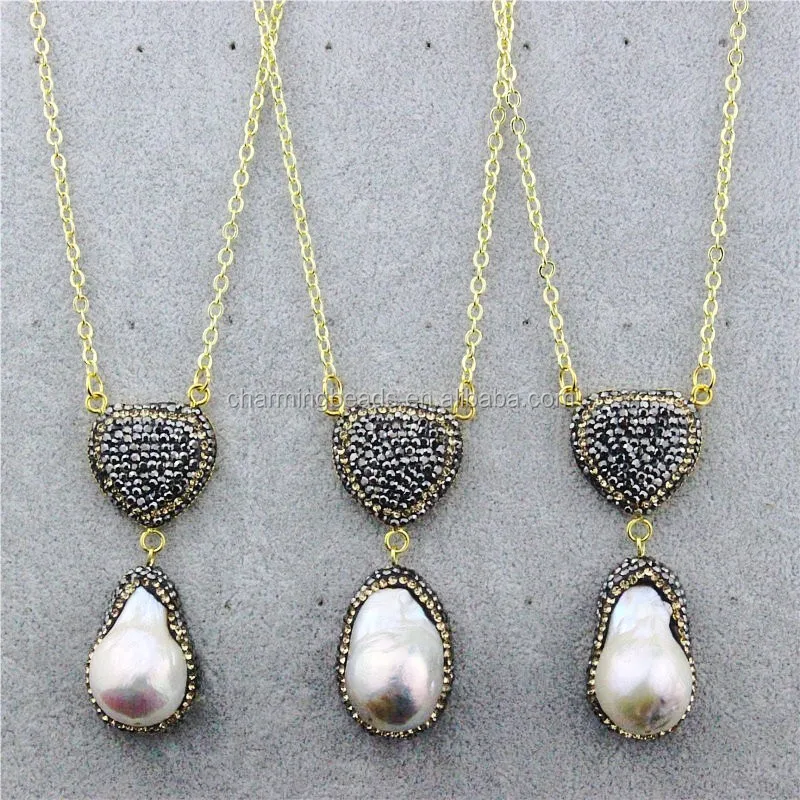CH-JBN0129 handmade hematite bead necklace with pendants,fashion frewather pearl pendant necklace,wholesale necklace jewelry