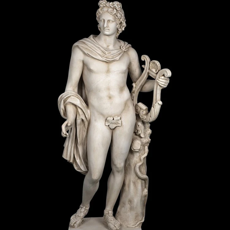 Esculpida em Mármore Branco Estátua de Deus Grego Apolo