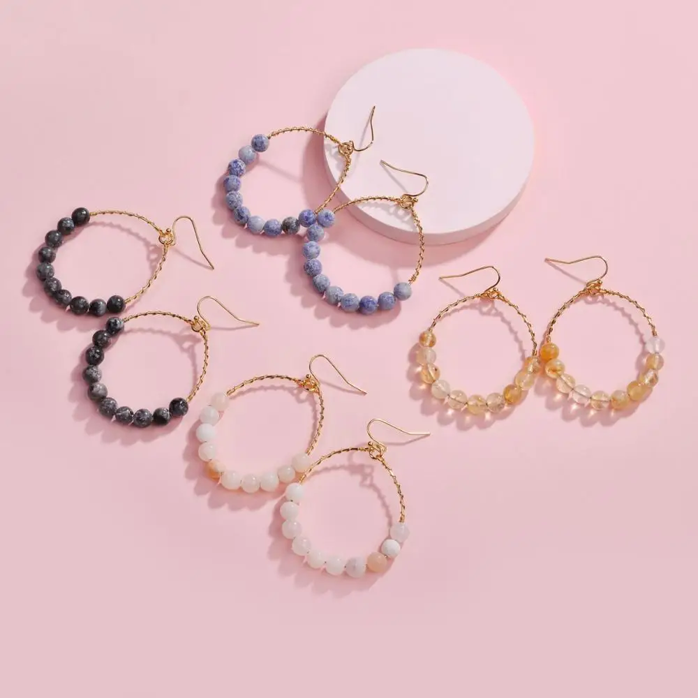 Hot Selling Natural Stone Beads Round Earrings Fashion Boho Circle Dangle Earrings, Color can as your request
Hot Selling Natural Stone Beads Round Earrings Fashion Boho Circle Dangle Earrings, Color can as your request