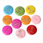Rose button scribbled English letters pattern round double hole wooden buttons