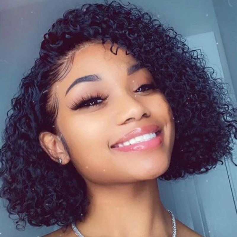 Afro Kinky Curly Wigs For Black Women Short human virgin hair lace front Wigs For African Women, Natural color 
Afro Kinky Curly Wigs For Black Women Short human virgin hair lace front Wigs For African Women, Natural color