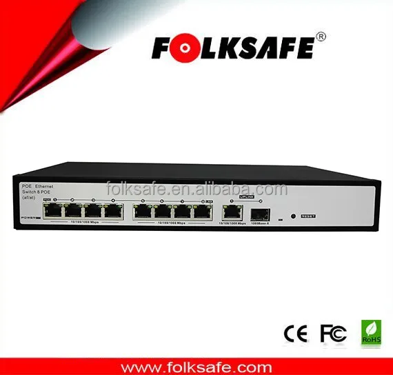 Folksafe Gigabit switch ethernet no industrial 8 port poe min 2 optical fiber