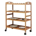 Storage Kitchen Cart Serving Bar Cart Utility Trolley Organizer Rack with 4 Shelves for Living Room, Bathroom, Bamboo