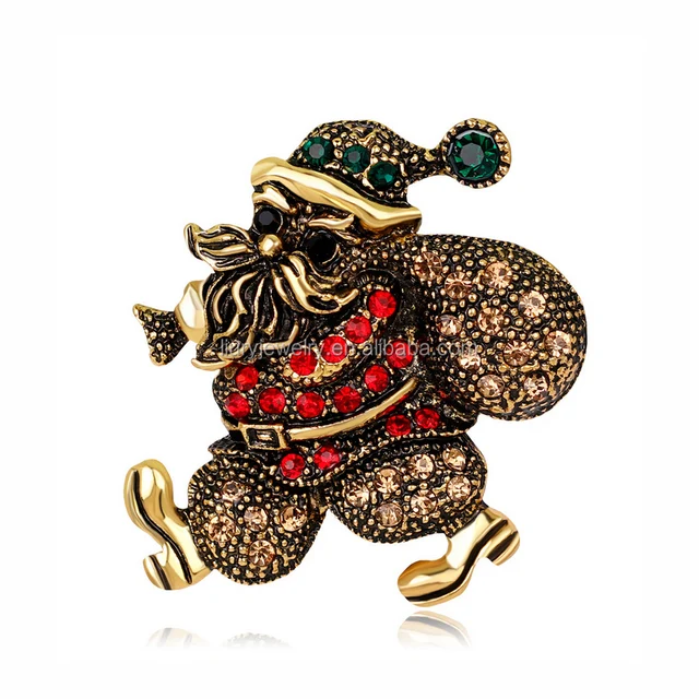 2017 new alloy crystal christmas brooch jewelry vintage gold and