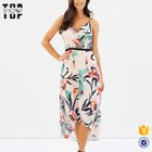 High quality women's white floral print sexy midi slip dress