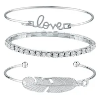 3 Pcs Simple Elegant Women Cuff Jewelry Set Crystal Tennis Bracelet Love Feather Bangle Bracelet
3 Pcs Simple Elegant Women Cuff Jewelry Set Crystal Tennis Bracelet Love Feather Bangle Bracelet