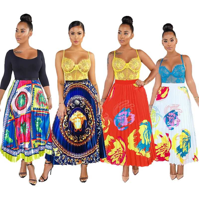 Europe and America Offering OEM Ladies medium-long dress Printed pleated skirt, White;red;blue;yellow
Europe and America Offering OEM Ladies medium-long dress Printed pleated skirt, White;red;blue;yellow