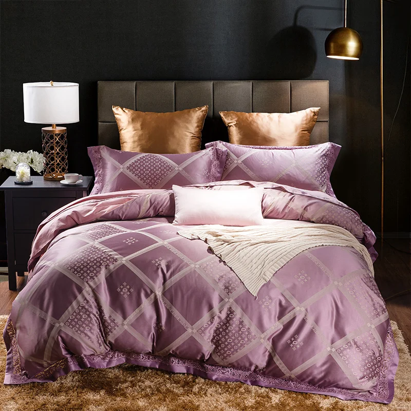 Waliicorners Tribute Silk Jacquard silver gray Luxury Royal Bedding set 4Pcs King Queen size bed sheet set Duvet cover pillow shams 36 WFG_1592