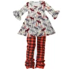 OEM Custom Deer Printed Dress With Plaid Pants Wholesale Lovely Girls Christmas Boutique Outfits