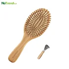 Soft Round Wooden Professional Comb Bamboo Hair Brush with Cleaner Set