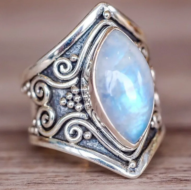 New Hot Jewelry Vintage Silver Big Stone Ring for Women Fashion Bohemian Boho, Silver color
New Hot Jewelry Vintage Silver Big Stone Ring for Women Fashion Bohemian Boho, Silver color