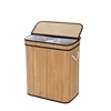 Kitchen Rectangular Tall Slim Natural Bamboo Divided Two-section Clothing Storage Cheap Double Laundry Hamper With Liner Handle