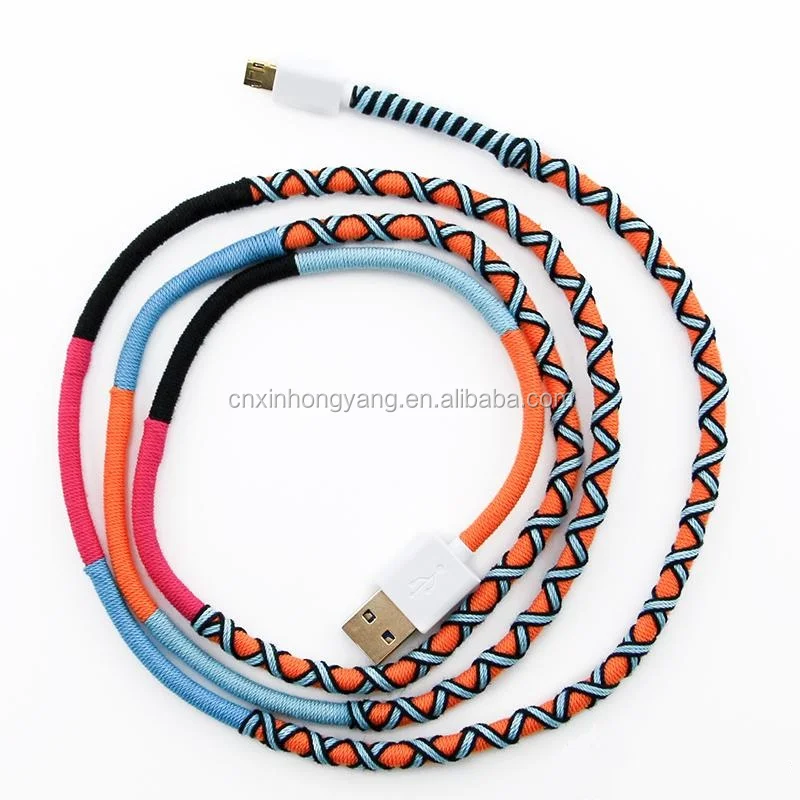 25 years factory custom thread wrapped USB charger, handmade macrame wrapped earphone, cotton braided micro USB cable - ANKUX.COM