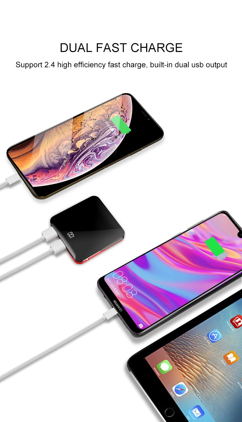 Led Flashlight Large Capacity Power Bank 10000mAh Ultra Slim Dual USB Mirror Design Mobile Power Bank - ANKUX.COM