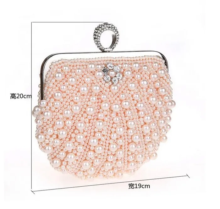 High quality fashion ring pearl shell evening party purse clutch bag