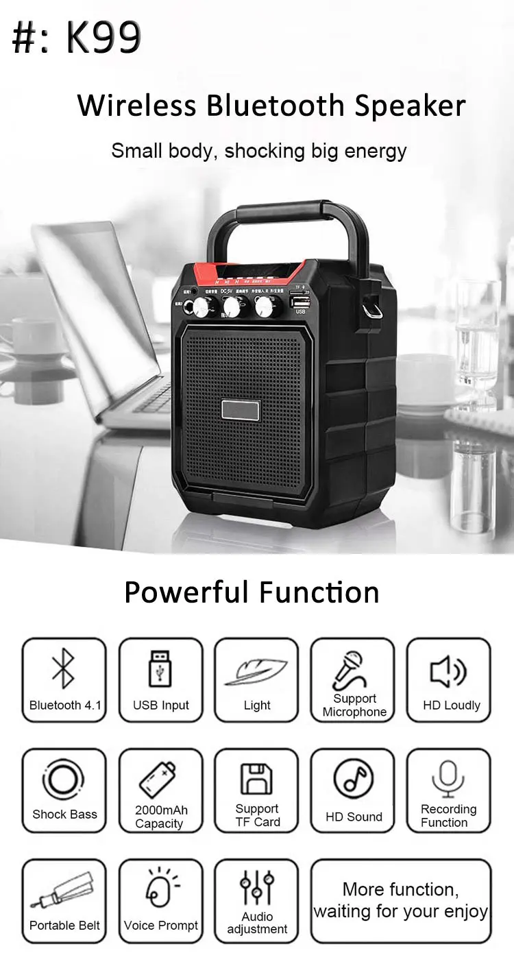 K99 Wireless Bluetooth Speaker Portable Bass Gun Sound Mobile Outdoor - ANKUX.COM