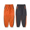 Hip Hop Color Block Patchwork Windbreaker Pants Streetwear Trousers Loose Harem Pants Unisex Orange Pants
