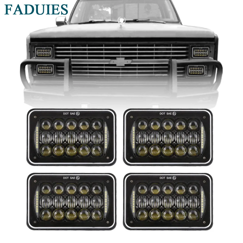 1 4x6 inch LED Headlights Rectangular Replacement H4651 H4652 H4656 H4666 With DRL For Peterbil Kenworth Freightinger Chevrolet (4)