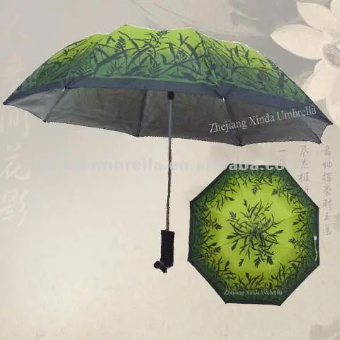 Promotion Glow Bright Colored Green UV Protection 2 Fold Auto Umbrella with Pouch