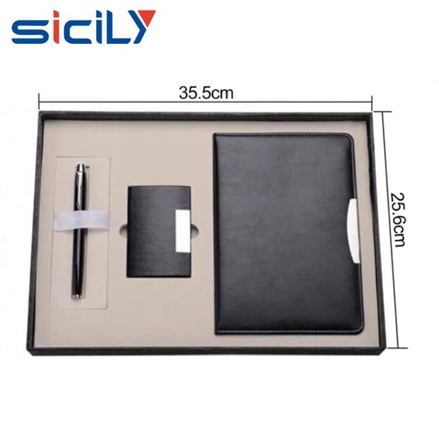 business gift set with pu leather notebook name card holder ball