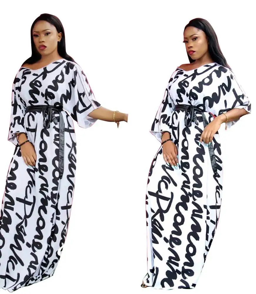 2021 New Arrivals Summer Fashion Women Casual V-Neck 3/4 Sleeve With Belt Letter Printed Loose T-shirt Maxi Dress, Picture show
2021 New Arrivals Summer Fashion Women Casual V-Neck 3/4 Sleeve With Belt Letter Printed Loose T-shirt Maxi Dress, Picture show
