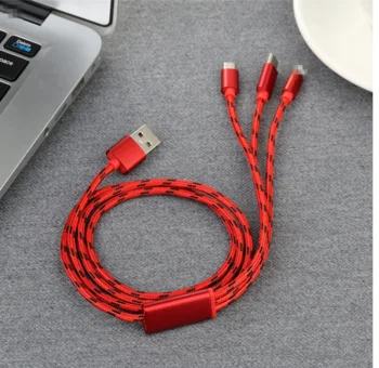 Usb Data Line Cable 3A Fast Charging Line Phone Charger Usb Charging Nylon 1M Micro Usb Type-C Ios Cable 3 In 1 Data Line - ANKUX.COM