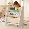 5 Level Tier Wooden Children Canvas Book Shelf Display Unit - White