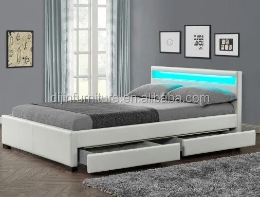 Nuevo Tamaño King,Luz Led,Camas De Almacenamiento De Cuero De Imitación