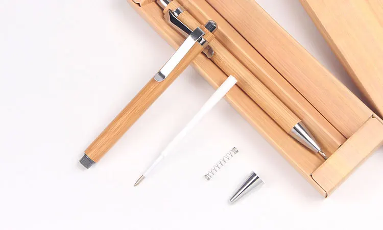 Bamboo Retractable Ballpoint Logo Pen Black Ink 1mm Customizable Promotional Pen with Sustainable Zero Waste Gift Box
