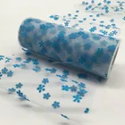 100% Polyester Flocked Tulle Roll Fabric With Flower 6 Inches 10 Yards Wedding Decoration