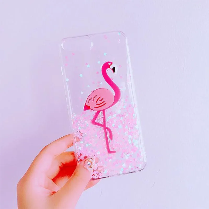 

Bling Soft TPU Love Heart Flash powder Pink Flamingo Phone Case For iphone 8 8Plus 7 7Plus 6 6s 6Plus 6sPlus Glitter cover