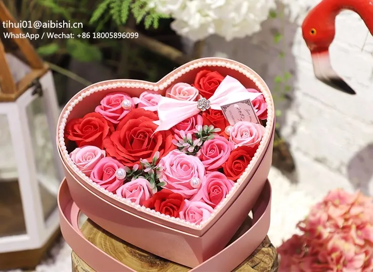 flower gift rose soap flower with heart shaped gift box