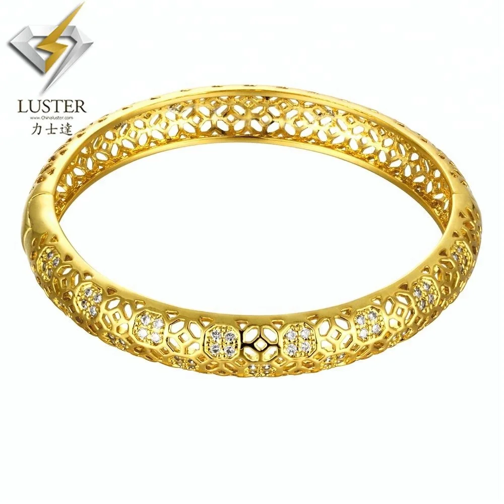 Popular & Fashion K Gold Zircon Circle Charm Simple Hollow Pattern Gold Bracelet For Ladies