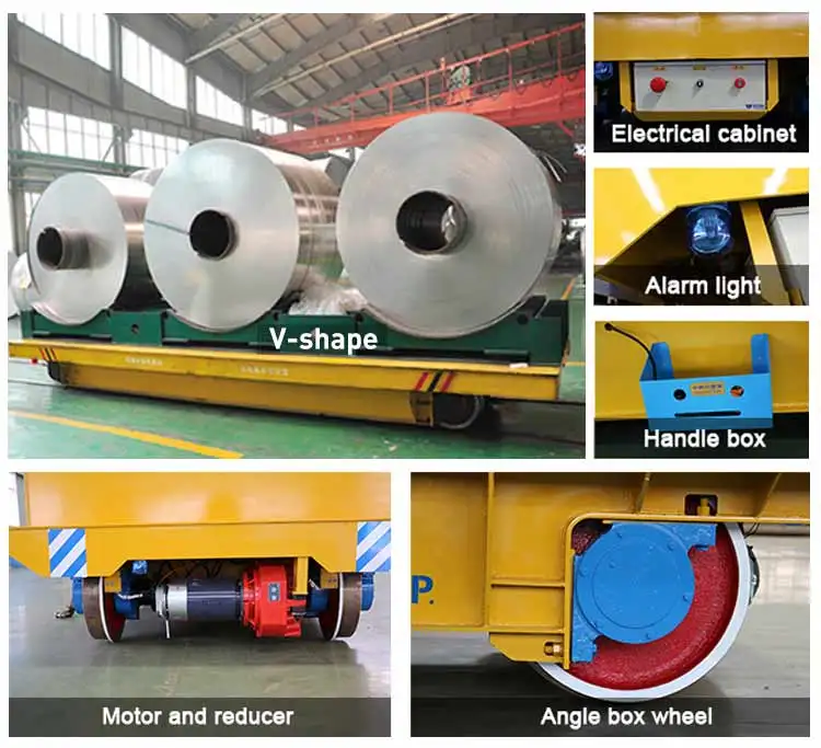 10 Ton Heavy Duty Steel Coil Battery Powered Material Handling Rail Electric Coil Transfer Cart Supplier