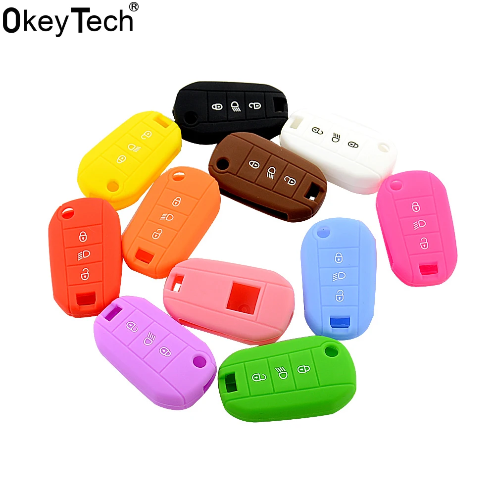 OkeyTech Soft Silicone Car Key Case Shell Cover For Citroen C4L CACTUS C5 C3 C6 C8 Picasso Xsara For Peugeot 3008 308 RCZ 508