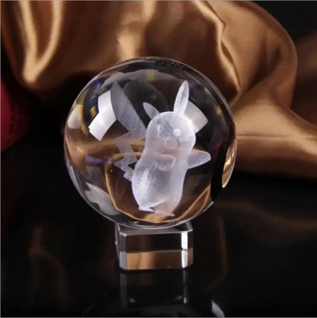 3d laser engraving crystal pokemon ball with led base for