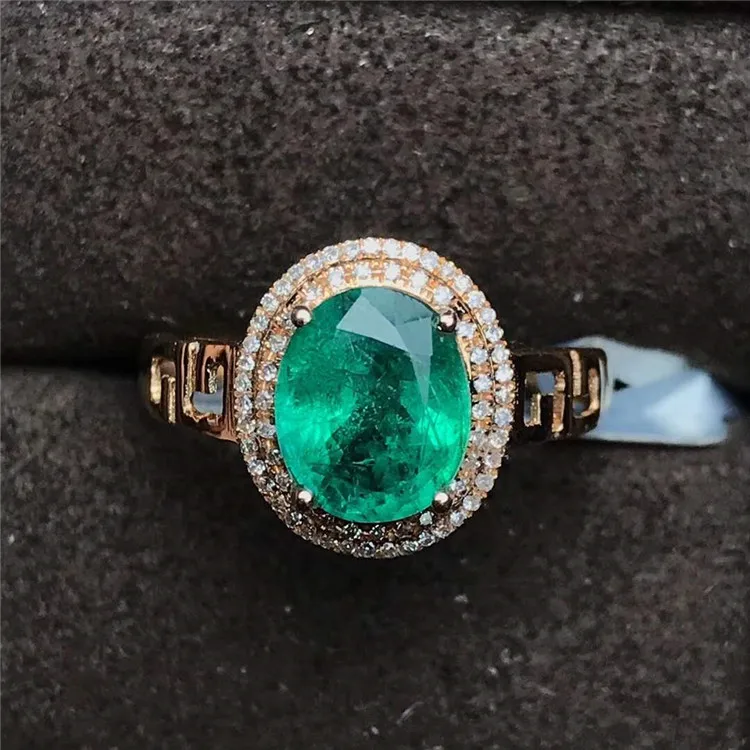 

18k yellow gold South Africa real diamond 1.63ct natural green emerald ring for women customized logo