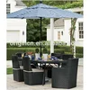 Exclusive classic pool dinner rattan furniture with umbrella hole designed table and high back outdoor dining set
