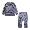 2 Pcs Fashion Long Sleeve Toddler Kids Baby Girls Velvet Clothes Outfit Pant Set Fall Winter Clothes