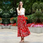 Ladies fashion chiffon printed maxi long pleated skirt