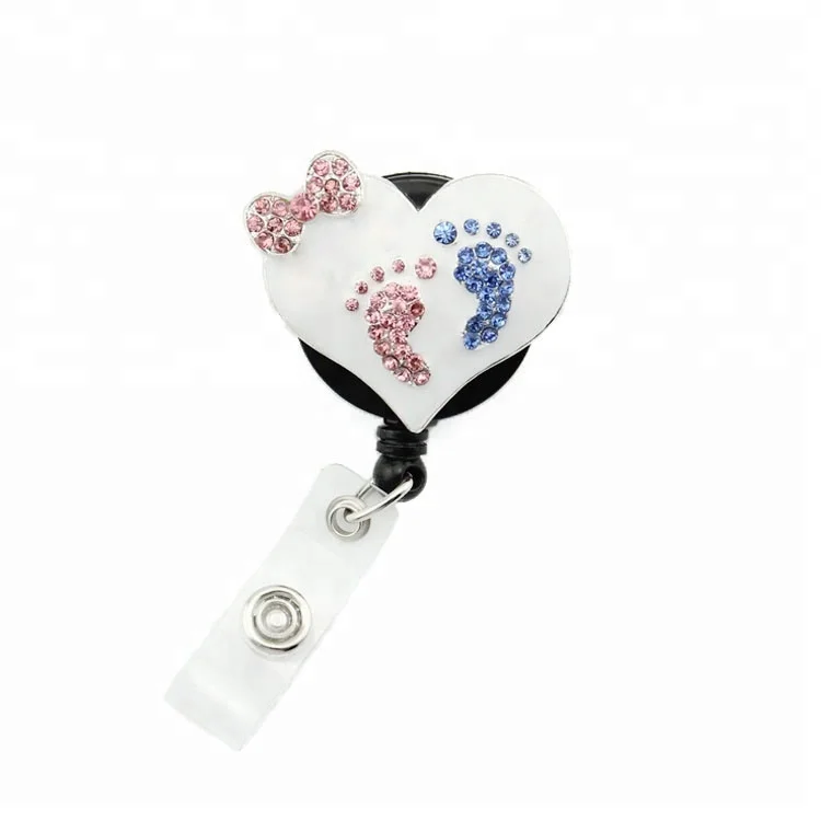 Love Heart shape cute pink and blue little foot print Rhinestone Retractable ID Badge Holder Pull Reel Name Accessories, As picture
Love Heart shape cute pink and blue little foot print Rhinestone Retractable ID Badge Holder Pull Reel Name Accessories, As picture