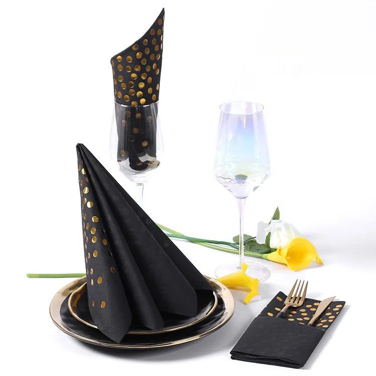 Lekoch Air-laid Napkins Black with Gold Dots, Pack of 50 Disposable Paper Napkins Stamped with Gold
Lekoch Air-laid Napkins Black with Gold Dots, Pack of 50 Disposable Paper Napkins Stamped with Gold