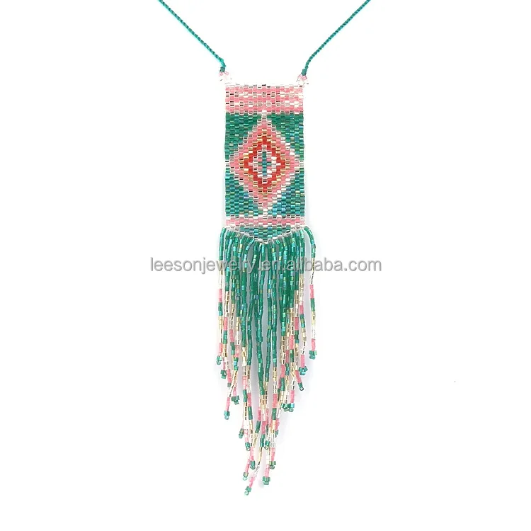 Handmade Women Long Tassel Necklaces Bijoux Seed Beaded Woven Bijoux Mix-Colour Ethnic Hippy Boho Necklaces