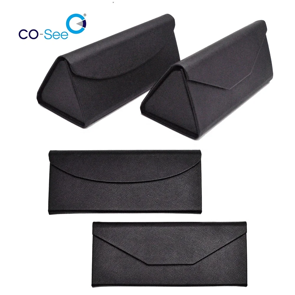 

Promotional eco friendly big folding triangle magnetic pu black cardboard customise sunglasses cases box