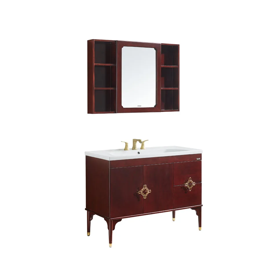 ANNWA Foshan Furniture Freestanding Windsor Annatto Solid Bathroom Wood Cabinet N1M11G03-H