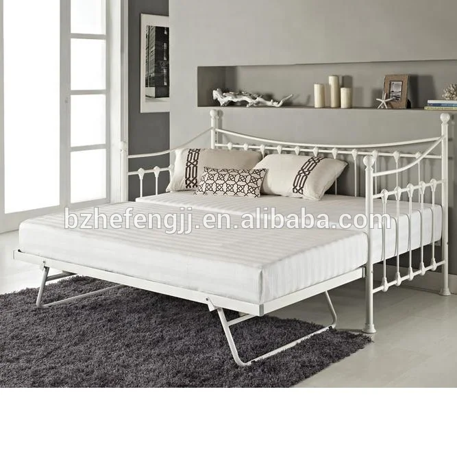 Moderno estilo europeo negro blanco de metal cama de día con nido cama cubierta