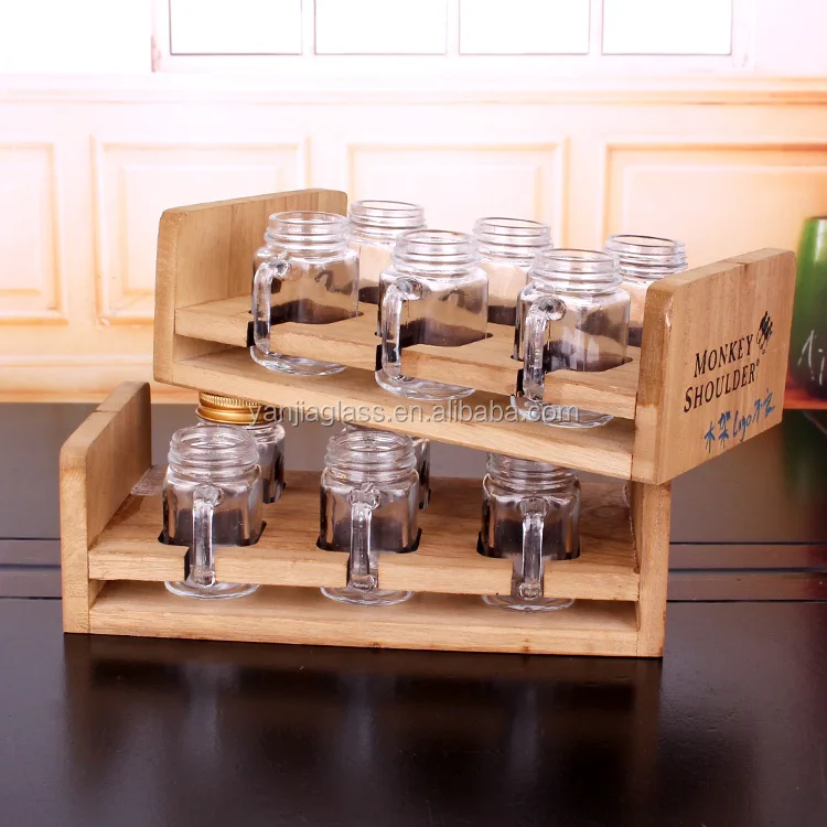 mason jar set for spice 6 glass jars with wooden shelf 50ml/120ml